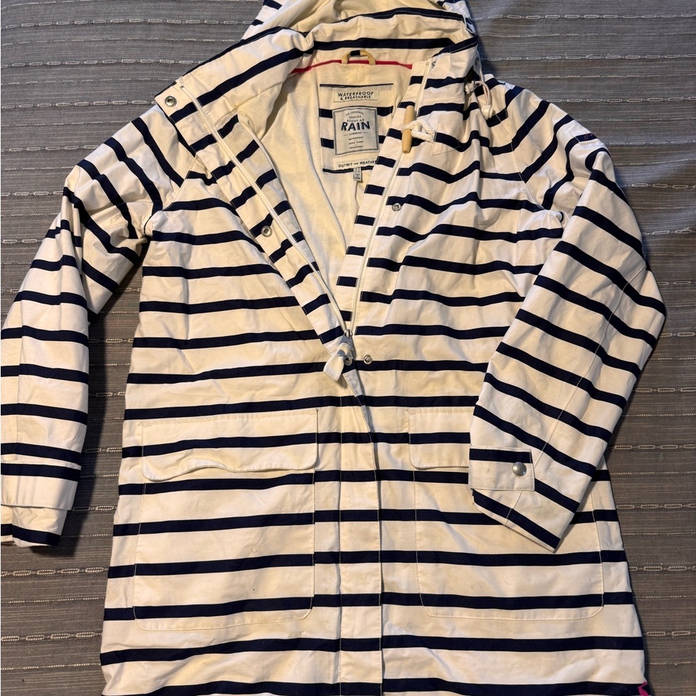 Joules Navy & White Striped Hooded Rain Jacket